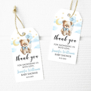 Moon & stars teddy bear baby shower thank you tags