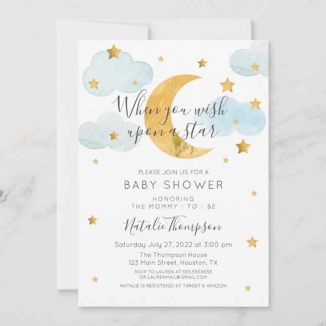 Moon & Stars theme Baby Shower Invitation (Front)