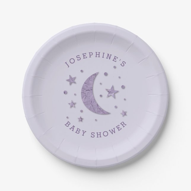 Moon Stars Theme Baby Shower Lavender Paper Plate (Front)