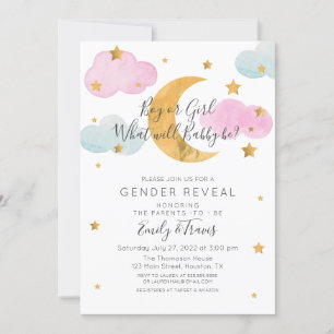 Moon & Stars theme Gender Reveal Boy or Girl Invitation