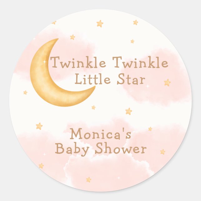 Moon Stars Twinkle Twinkle Girl Baby Shower Classic Round Sticker (Front)