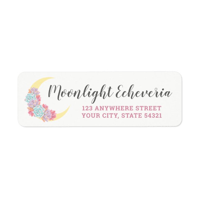 Moon & Succulents Pastel Boho Chic Return Address (Front)