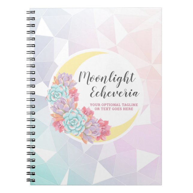 Moon & Succulents Pastel Mystic Boho Floral Cactus Notebook (Front)