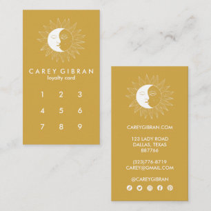 Moon & Sun Chic Elegant Line Drawing CUSTOM Gold Loyalty Card