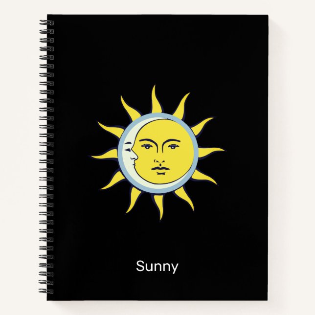Moon & Sun Conjunction on Black Notebook (Front)