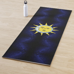 Moon & Sun Conjunction on Navy Blue Galaxy  Yoga Mat