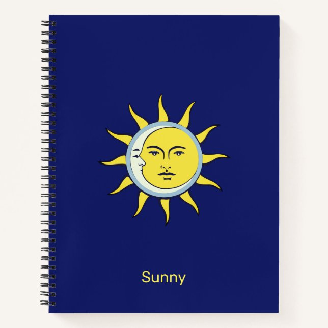 Moon & Sun Conjunction on Navy Blue Notebook (Front)