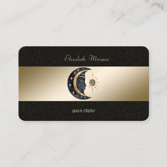 Moon Sun Gold Black Yoga Studio  Business Card (Front)