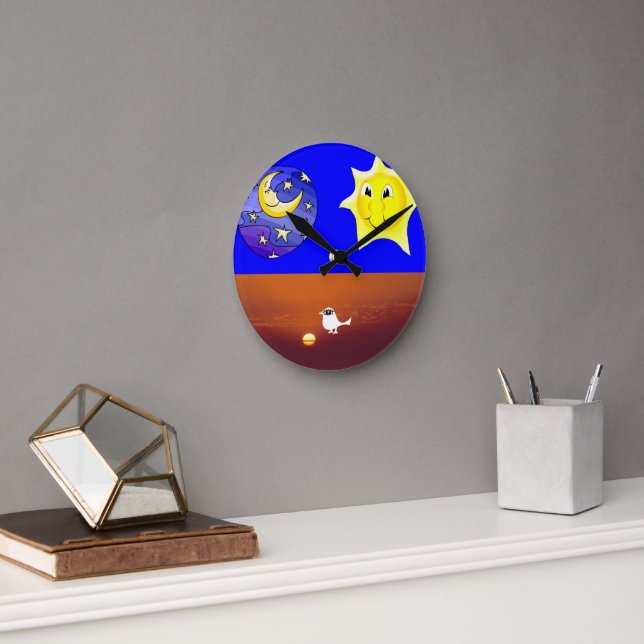 Moon Sun Sunset White Dove Clock (Office)
