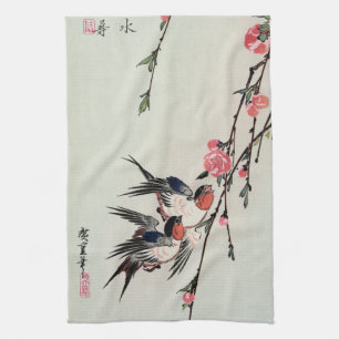 Moon, Swallows and Peach Blossoms Kitchen Towel
