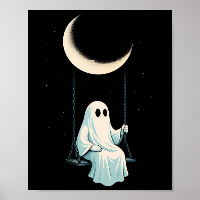 Moon Swing Ghost Shirt Spooky Cute Night October  Poster (Front)