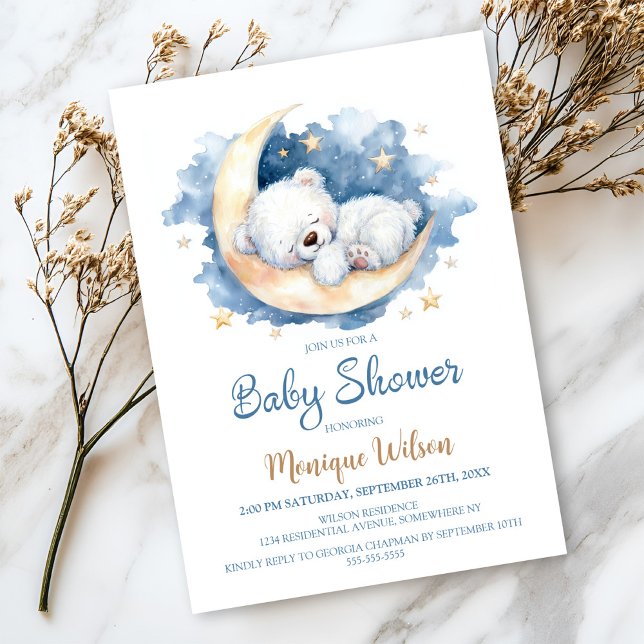 Moon Teddy Bear Baby Shower Invitation (Creator Uploaded)