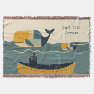 Moon Tide Whales  Throw Blanket