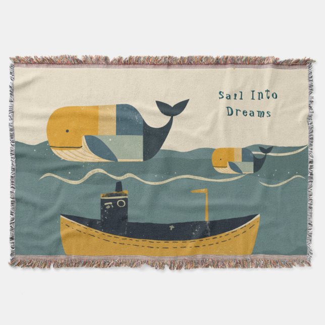 Moon Tide Whales  Throw Blanket (Front)
