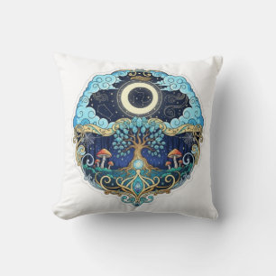 Moon & Tree of Life Night Fantasy Art Cushion