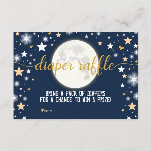 Moon Twinkle Stars Baby Boy Diaper Raffle Ticket Enclosure Card (Front)