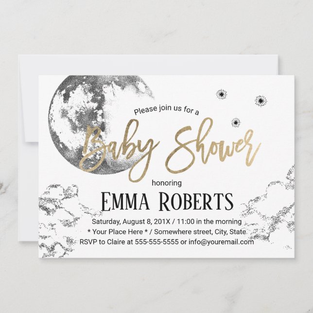 Moon & Twinkle Twinkle Little Stars Baby Shower Invitation (Front)