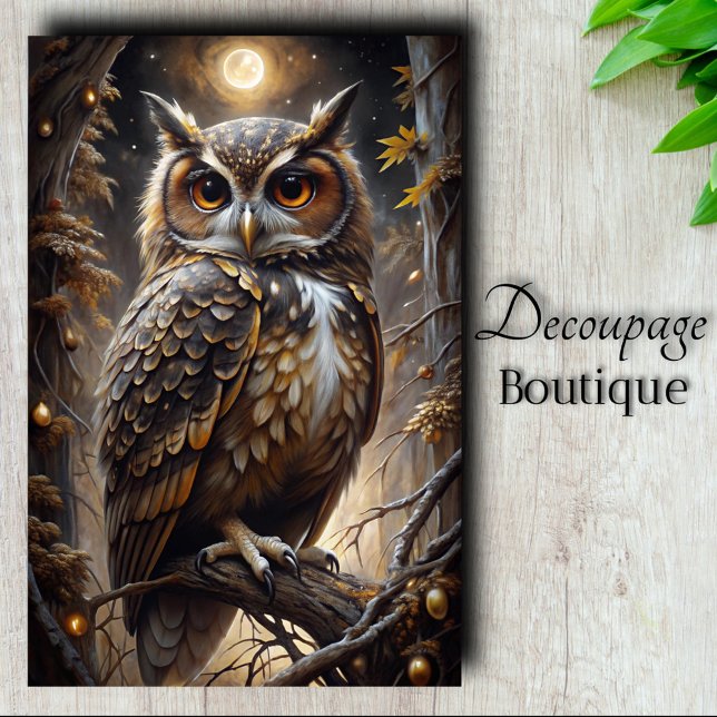 Moon Watcher Owl Decoupage Tissue Paper (Moon Watcher Owl Decoupage Tissue Paper)