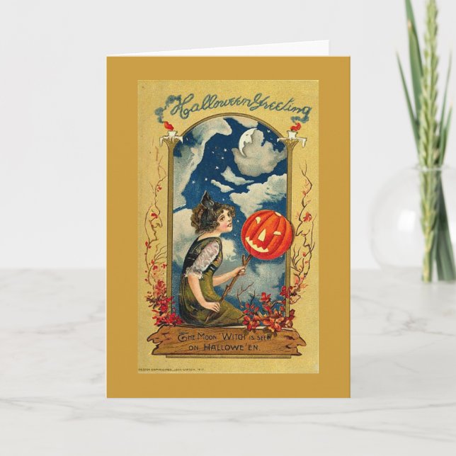 Moon Witch Halloween Greeting Card (Front)