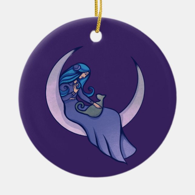 Moon Witch MoonChild Pagan Wicca Art  Ceramic Tree Decoration (Front)