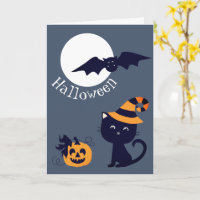 Moon With Bat Pumpkin And Cat Wearing A Witch Hat