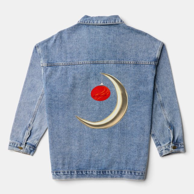 Moon With Christmas Ornament Denim Jacket (Back)