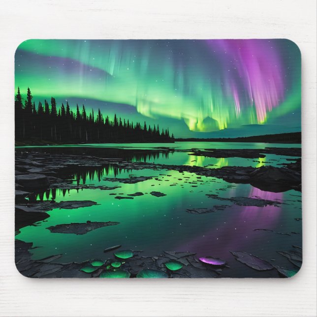 Moon with Green and Purple Auroras Mouse pad (Front)