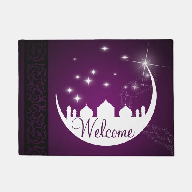 Moon with Mosque Silhouette Welcome Door Mat (Front)