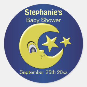 Moon With Stars Baby Shower Classic Round Sticker