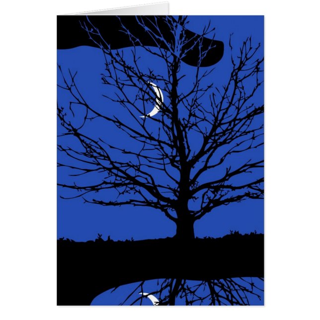 Moon with Tree, Cobalt Blue, Black and White (Front)