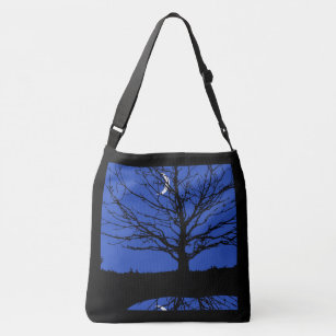 Moon with Tree, Cobalt Blue, Black and White Crossbody Bag