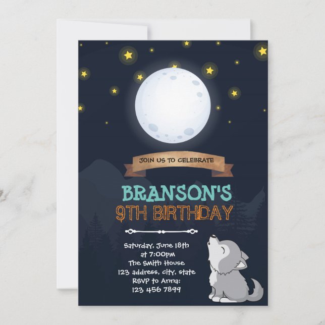 Moon wolf birthday invitation (Front)