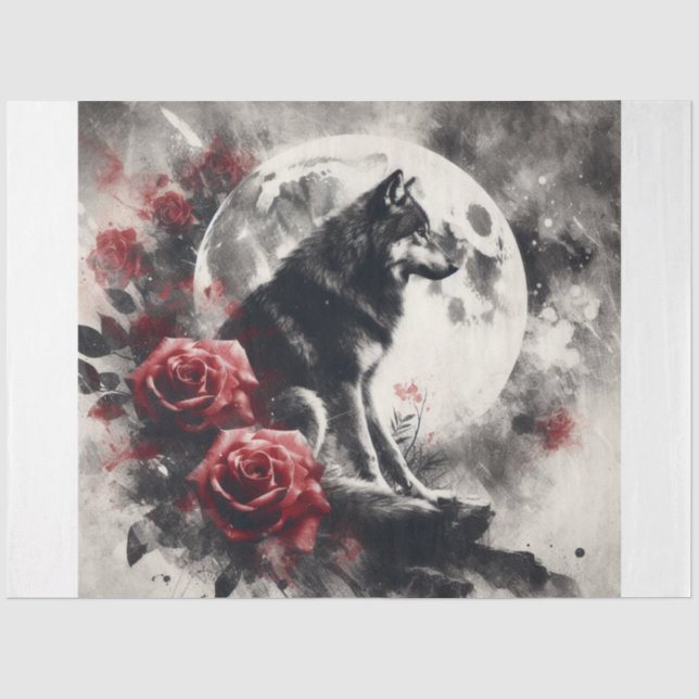 Moon Wolf Floral Tissue Paper (Front)
