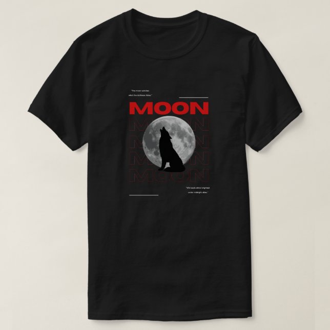 Moon Wolf Graphic Black Aesthetic T-Shirt (Design Front)