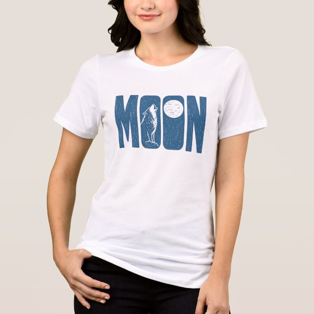 Moon Wolf Halloween Linocut Design Tri-Blend Shirt (Front)