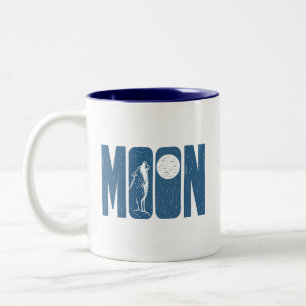 Moon Wolf Halloween Linocut Design Two-Tone Coffee Mug