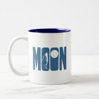 Moon Wolf Halloween Linocut Design Two-Tone Coffee Mug