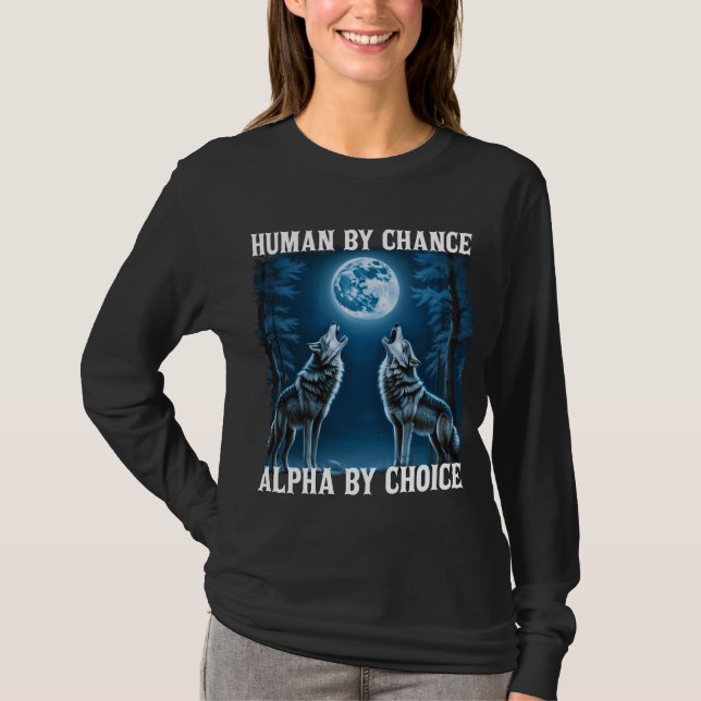 Moon Wolf, Lonely Wolf lone Howling Alpha Wolf Art T-Shirt (Front)