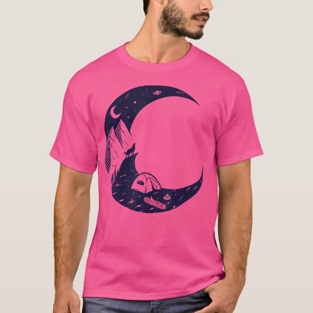 Moon Wolf Mountain Camp For Lovers Camping Wolves  T-Shirt (Front)