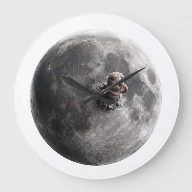 Moon Worm Surreal Full Moon Space Art Large Clock (Front)