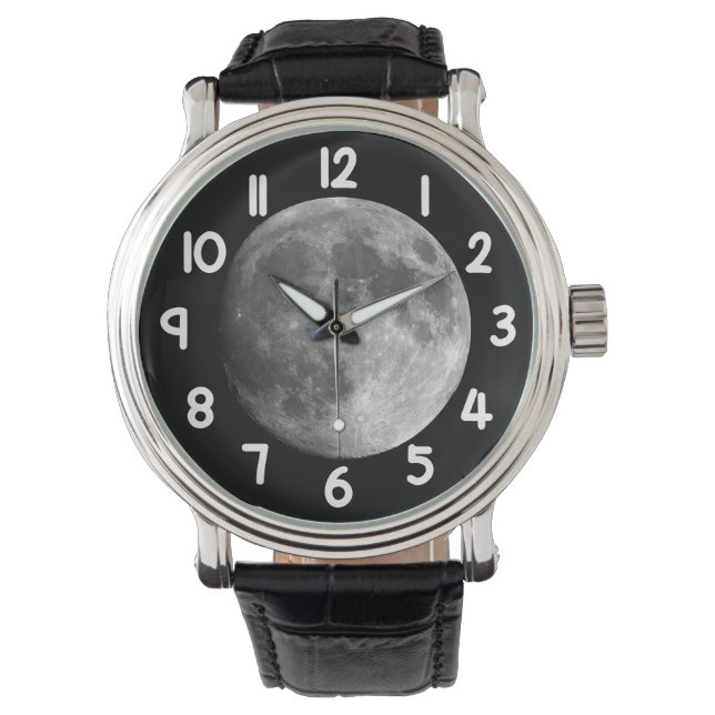 Moon Wrist Watch – Black Night Sky Space Timepiece (Front)