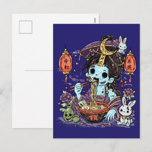 Moon Zombie eating Ramen Holiday Postcard