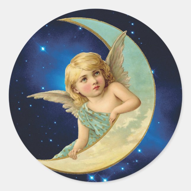 Moonbeam - Angel and Moon Collage Classic Round Sticker (Front)