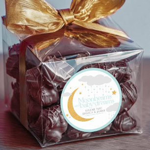 Moonbeams and baby dreams baby shower blue classic round sticker