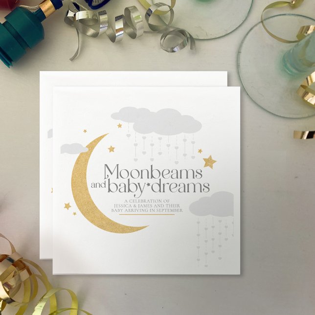 Moonbeams and baby dreams baby shower grey gold napkin (Creator Uploaded)