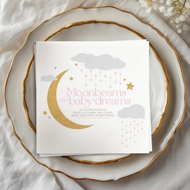 Moonbeams and baby dreams baby shower pink napkin (Creator Uploaded)