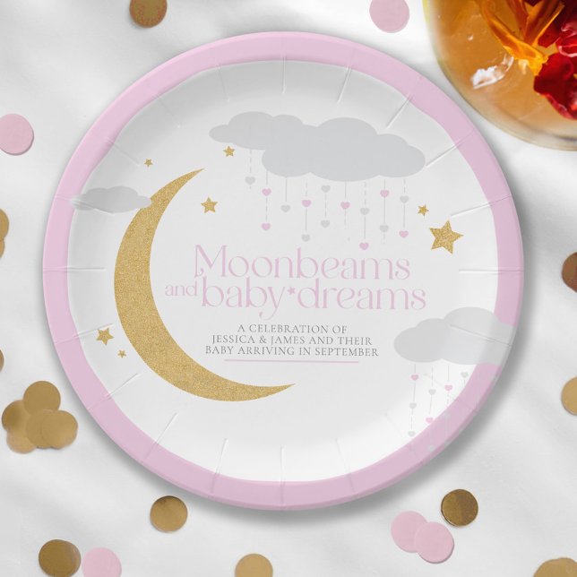 Moonbeams and baby dreams baby shower pink paper plate (Creator Uploaded)