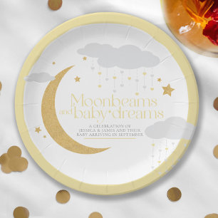 Moonbeams and baby dreams baby shower yellow paper plate