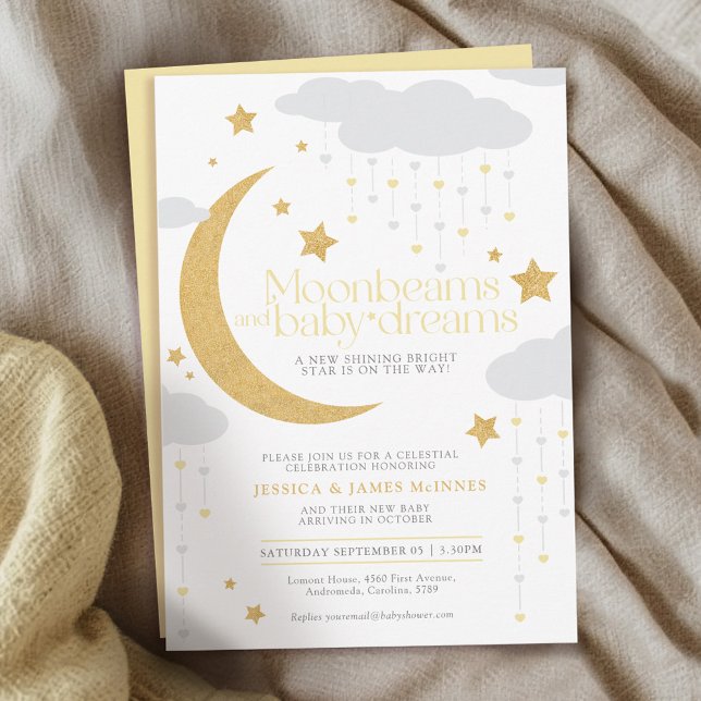 Moonbeams baby dreams butter yellow baby shower  invitation (Creator Uploaded)