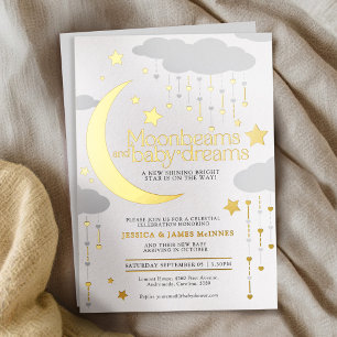Moonbeams baby dreams grey gold foil baby shower 